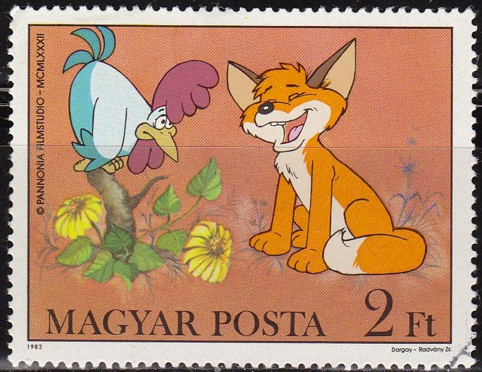 Hungria 1982 Scott 2761 Sello * Fauna Comics Vuk el Zorro y Gallo Dibujo de Attila Dargay Hongrie Magyar Posta Ungarn Hungary Ungheria Hongarije Matasello de favor Preobliterado 